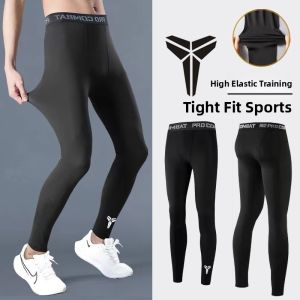 Mens High Elasticity Fitness Pants Quick Dry Compression Long Trousers for Basketball Yoga Running Autumn Winter Training