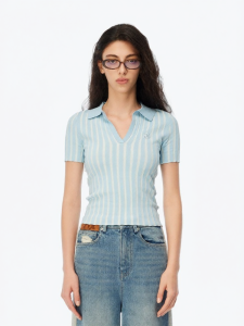 ANN ANDELMAN | Slim Fit Ribbed Knit Short Sleeve V-Neck