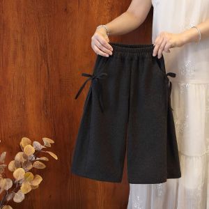 Elegant Bow Kids Wide-leg Trousers With Thick Fleece Lining
