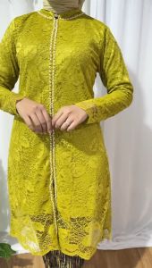 Setelan Tunik Brokat Resleting Depan Mix Mutiara