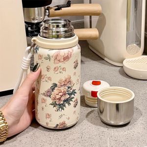 Besee | Insulated Thermos Cup Creative Retro Floral Design Lid High Aesthetics Tea Brewing