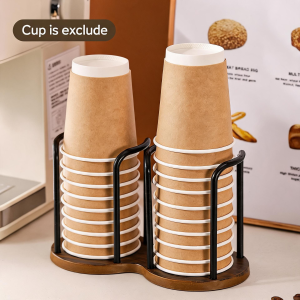 Disposable Cup Storage Holder Imitation Walnut Wood Tea Cups Dispenser Desktop Paper Cup Rack Shelf Mug Display Stand with Stic
