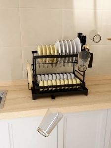 【Free Installation】2 Tiers Dish Drying Rack Kitchen Racks Organizer Dish Rack with Drainer