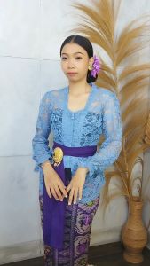 Setelan Kebaya Brokat Cord Malika dan Bawahan Kamen Jadi Batik Songket Moscrepe Free Selendang Bali
