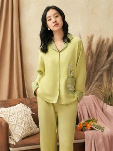 LUNILAI | ชุดนอนผู้หญิงผ้าฝ้ายแท้แขนยาวหลวมๆ สบายๆ ฤดูใบไม้ร่วง ใหม่ ใส่ไปข้างนอกได้ ชุดอยู่บ้าน ชุดนอนสบายๆ 2 ชิ้น