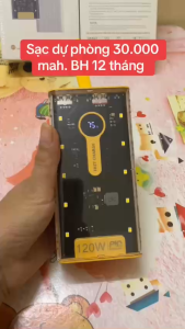 sạc dự phòng trong suốt 50000mah 30000 mah 4 cổng ra tích hợp cáp sạc đèn led bảo hành 1 năm