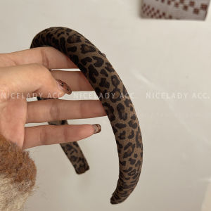 Retro Hong Kong Style Wide Edge Velvet Leopard Print Hairband Womens Autumn Winter New Sponge Press Hair High Forehead Washing Headband