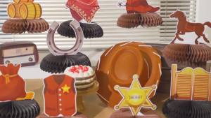 9 Pieces Cowboy Western Party Decorations Wild West Cowboy Honeycomb Centerpieces for Tables Wild West Party Decorations Western Theme Party Decorations for Birthday Baby Shower Supplies