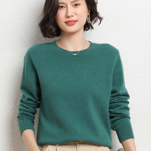 Womens Loose Large Size round Neck Knitted Wool Sweater Pure Color Overhead Top Spring Autumn Comfortable Breathable Base Shirt