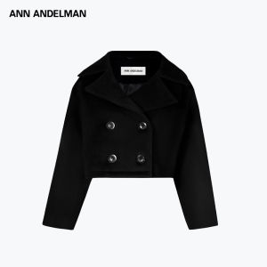 ANN ANDELMAN | Black Short Wool Coat Double Breasted Lapel