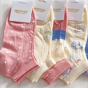 CEEKEY ถุงเท้า ถุงเท้าผ้าฝ้ายสั้นฤดูใบไม้ผลิและฤดูร้อน ถุงเท้าเรือระบายอากาศ ถุงเท้าตาข่ายดูดซับเหงื่อ ถุงเท้าการ์ตูนผู้หญิงบางฤดูร้อน