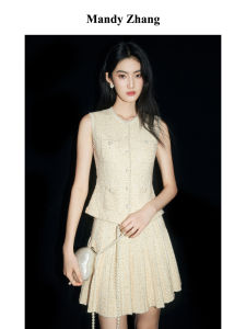 French Style Long Staple Cotton Wool Sleeveless Set Dress