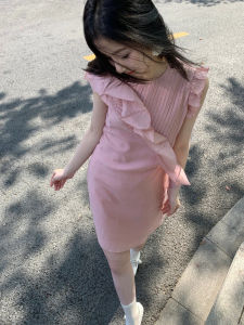 Pink Overskirt Dress Women Summer 2024 New Style A-Line Midi Slim Fit Floral Lace Hemline Casual Party Clubwear Dresses