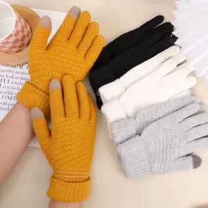 Solid Color Ins Knitted Knitting Wool Gloves Simple Autumn Winter Finger Warm Finger Mittens