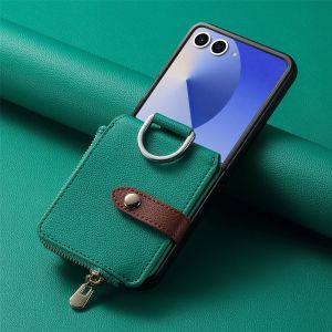 szhaiyu | Luxury Card Holder Phone Case for Samsung Galaxy Z Flip 8 7 6 5 4 3 5G Flip8 Flip7FE PU Leather Ring Wallet Purse Hard Cover