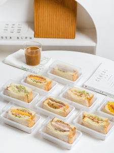 โปร่งแสง กล่องบรรจุภัณฑ์แซนวิชแบบใช้แล้วทิ้งครึ่งบล็อกขนมปังขนมทั้งหมดแซนวิชกล่องอาหารกลางวันแบบพกพาอินเทอร์เน็ตที่มีชื่อเสียง
