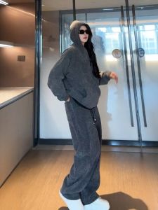 Mens Fashionable Silver Thread Diagonal Stripe Hoodie Sweatpants Sportswear Set Casual Long Sleeve Spring Season Polyester Fabric