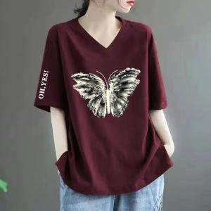 เสื้อยืดคอกลมแขนสั้นผ้าฝ้ายสำหรับผู้หญิง ทรงหลวม ทรงหลวม ไซส์ใหญ่ ทรงใหม่ สำหรับคุณแม่ ทรงเข้ารูป ลายพิมพ์ แฟชั่นฤดูร้อน