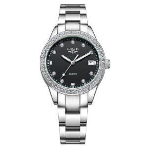 LIGE | Đồng Hồ Nữ Cao Cấp LIGE TOP 2026 Màu Hồng Chống Nước Máy Quartz Có Chức Năng Dạ Quang Thời Trang Mỏng Thanh Lịch Chất Liệu Thép Không Gỉ + Hộp