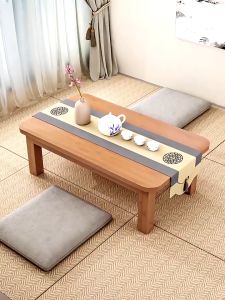 LACCOHUG Bamboo Bay Window Center Table With Foldable Table 60/70/80/100CM Brown Small Square Desk meja teh