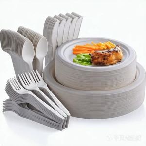 Bộ 40 Đĩa Giấy Phân Hủy Sinh Học Kèm Bộ Dao Dĩa Đồ Dùng Ăn Uống Thân Thiện Với Môi Trường Dùng Một Lần Cho Các Bữa Tiệc Quanh Năm