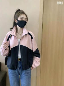 Womens Short Casual Jacket 2025 Autumn New Style Small Size Loose Color Block Baseball Coat Top Fashionable Sun Protection