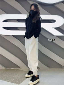 กางเกงวอร์มผู้หญิงทรงหลวมสบายๆ สำหรับฤดูใบไม้ร่วง/ฤดูหนาว กางเกงขายาวทรงหลวมสไตล์ฮาราจูกุ INS กางเกงขายาวผ้าฝ้ายผสมขนสัตว์