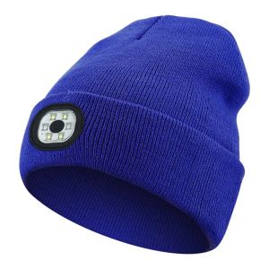 USB Rechargeable LED Knitted Beanie Hat with 4 Headlamps for Night Fishing Camping Hiking Outdoor Winter Warm Lighted Cap