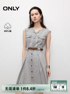 Only2025 Autumn New Style Womens Fashion Pleated Design round Neck Sleeveless Short Skirt Dress Cotton Casual Commute Wind