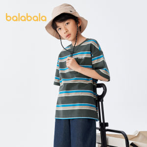 Balabala เสื้อยืดเด็กแขนสั้นลายทาง2024ผ้าฝ้ายไซส์ใหญ่ฤดูร้อนใหม่