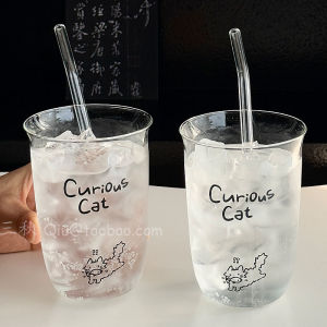 แก้วน้ำแก้วเซรามิก Sanq ทนความร้อนได้ดี แก้วกาแฟลาเต้ ภาพวาดแมวขนยาว เครื่องดื่มเย็น สไตล์เกาหลี แก้วน้ำแบบยูนิเวอร์แซล