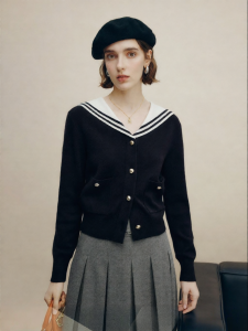 FAMANXUAN | French Style Navel Collar Knit Sweater for Women