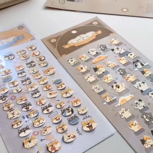 BZS Cute Cartoon Kawaii Animals Pet Shiba Inu Box Kitten Cat Emoji Pearlescent Deco Stickers DIY Decorations Journal