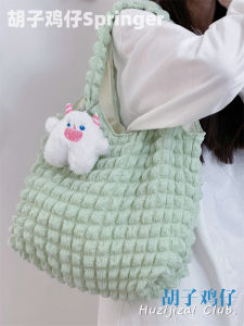 INS Young Adult Heart Ruched Bubble Satchel Shoulder Tote Bag K-style Fresh Women Canvas Shopping Bag Underarm Bag