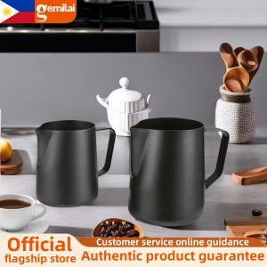 Gemilai milk frother cup 304 food grade black stainless steel barista specific 350/600ML latte art
