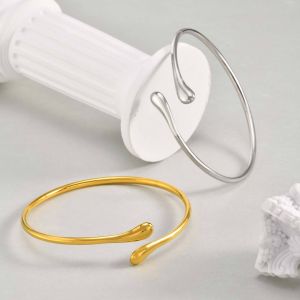 Kemstone Shiny Stainless Steel Water Drop Open Bangle Minimalist Circle Bracelet for Women