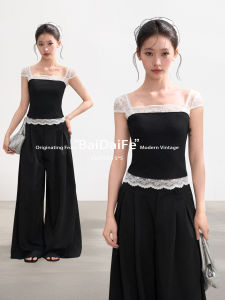 BAIDAIFEI | Illusion Layered Lace Insert T-shirt Black