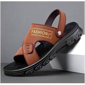 Gold Orange Pilot Style Thick Bottom Sandals Mens Fashionable Beach Shoes Breathable Casual Slip-On Summer Footwear