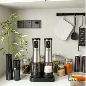 Automatic Pepper Grinder Set with LED Display Kitchen Tool Suitable for Home Kitchen Barbecue and Outdoor Use
