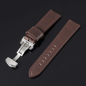 18/20/22/24mm Retro Vintage Leather Watch Straps Silver Black Rose Gold Butterfly Buckle Watchbands Universal Business Bracelets