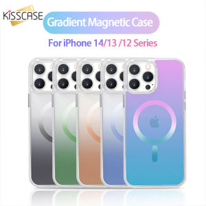 KISSCASE Gradient Magsafe Case For iPhone14ProMax Magsafe Wireless Charging Luxury Transparent Metal Button Shockproof Hard Anti-drop Protective Case Cover For Apple14 Pro Max 14 Plus 13 12 11