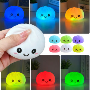 Bandai | 2026 glitter dumpling squishy Luminous colored steamed Dumpling squeezing toy Glowing Bubble Spitting Squeeze Toy