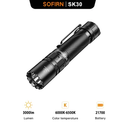 Sofirn SK30ลูเมนไฟฉายยุทธวิธี3000ระยะไกลโฟกัสได้6ตำแหน่งที่ปรับได้สวิตช์แบบ Dual-Tap ไฟ LED SFT70ช่วง392M 21700 5000 MAh