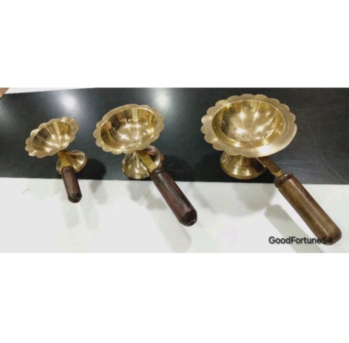 อารตีไฟ ทองเหลือง แท้ 100% แบบด้ามจับไม่ร้อน นำเข้าจากอินเดีย_Aarti Puja