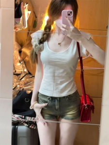 Áo Thun Cotton Mỏng Màu Trắng Cổ Chữ U Mùa Hè Dáng Rộng Cho Nữ Áo Thun Cotton Nguyên Chất Tay Ngắn Dáng Ôm Cổ Tròn