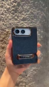 szhaiyu | Luxury Electplating PU Leather Shockproof Phone Case For iPhone Duo With Hidden Metal Bracket Screen Glass Protector Cover