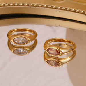 E.B.belle Horse Eye Zircon Seal Ring Colorful Hypoallergenic 316L Stainless Steel Decoration 18K Gold Plated Jewelry