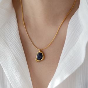 KUZH | Natural Stone Lapis Lazuli Handmade Beaded Necklace