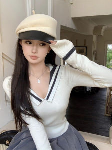 College Style Navy Collar Knitted Sweater Womens Base Layer Slimming Red Christmas Color Soft Long Sleeve Breathable Polyester Fiber