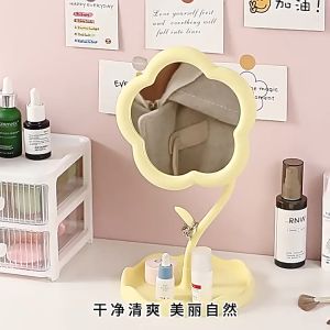 กระจกแต่งหน้า(makeup mirror) กระจกหมุนได้ 360องศา รูปดอกไม้น่ารักๆ สามารถเก็บเครื่องประดับได้ด้วย กระจกตั้งโต๊ะ แบบมินิมอล วัสดุแข็งแรง มีให้เลือก3สี